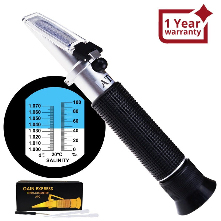 ILRE-77 Dual Scale Salinity Refractometer ATC 0-100ppt (0-10%) & 1.000-1.070 Specific Gravity, Portable Meter Tester for Seawater Salt Sea Water Aquarium Brackish Reef Tank Marine - Instrulife