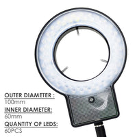 ILMI-207 60 LED Microscope Ring Light Scope Illuminator with 4-Zone Quadrant Control, Adapter Fitting and 8 Adjustable Brightness Level 40~60mm Diameter - Instrulife