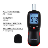ILSM-267 Decibel Meter Sound Level Tester 30~130dBA Noise Volume Measuring and Monitoring Instrument Digital LCD display with Backlight Professional Handheld Device - Instrulife