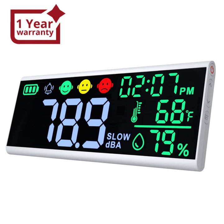 ILSM-413 Wall-mounted|Desktop Noise Decibel Meter 13" Colored Screen Sound Level Tester 130dB with Temperature and Humidity Measurement, 12H/24H Clock Display, Adjustable Brightness and Alarm Function - Instrulife