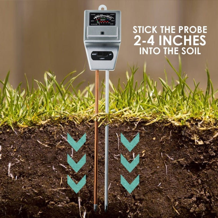 ILSO-256 Soil pH, Moisture & Light Meter 3 Way Tester Kit, Gardening Acidity Probe Test Tool Plants Growth Watering Quality Monitoring Checker for Garden Farm Lawn Household Indoor Outdoor - Instrulife