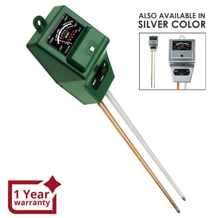 ILSO-256 Soil pH, Moisture & Light Meter 3 Way Tester Kit, Gardening Acidity Probe Test Tool Plants Growth Watering Quality Monitoring Checker for Garden Farm Lawn Household Indoor Outdoor - Instrulife