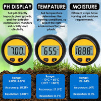 ILSO-438 3-in-1 Soil Acidity / Alkalinity pH Tester with Temperature and Moisture Measurement 8.3-inch Metal Probe for Plant, Seedbed, Flower Farm, Agriculture, Orchard Soil Testing - Instrulife