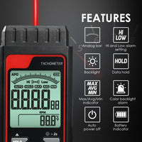 ILTA-455 Portable Non-Contact Tachometer 2.5~99999RPM High Precision with Analog Bar Scale and Alarm Function, Temperature Measurement for Machinery Car Motor engine Tool - Instrulife
