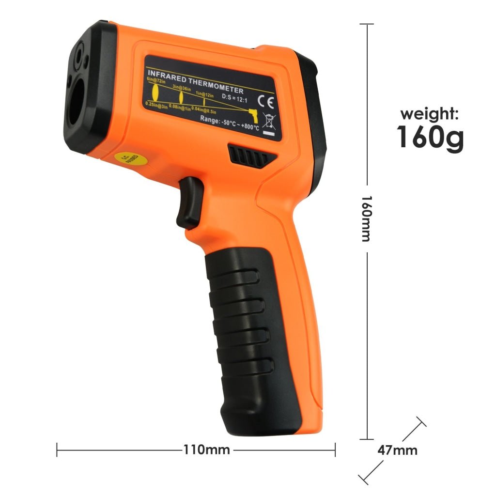 ILTH-222 Non-contact Infrared IR Laser Thermometer K-Type Thermocouple -50~800°C / -58~1472°F Color Display Gun-Type with Alarm - Instrulife