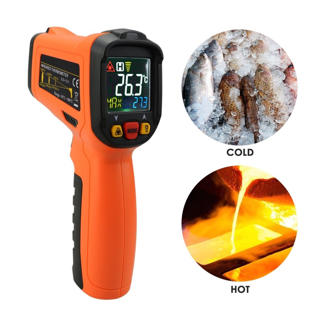 ILTH-222 Non-contact Infrared IR Laser Thermometer K-Type Thermocouple -50~800°C / -58~1472°F Color Display Gun-Type with Alarm - Instrulife