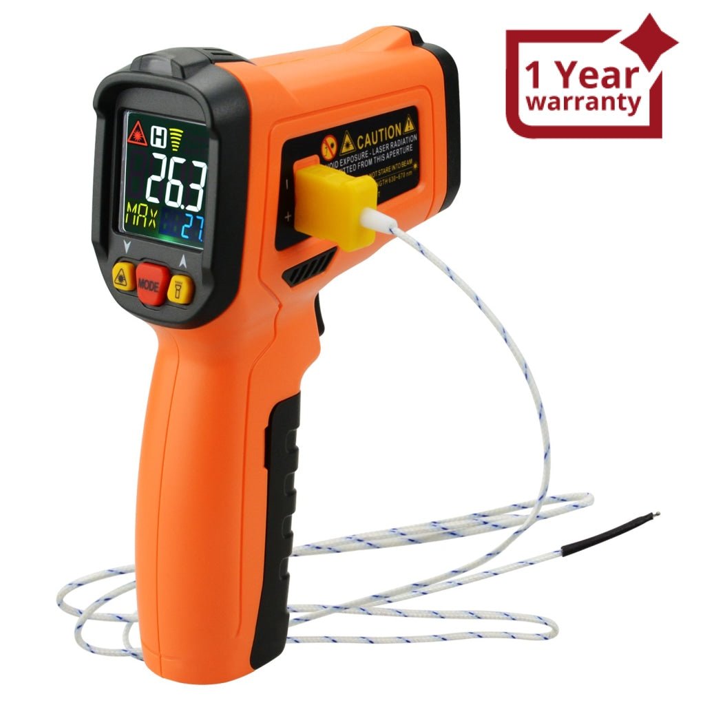 ILTH-222 Non-contact Infrared IR Laser Thermometer K-Type Thermocouple -50~800°C / -58~1472°F Color Display Gun-Type with Alarm - Instrulife