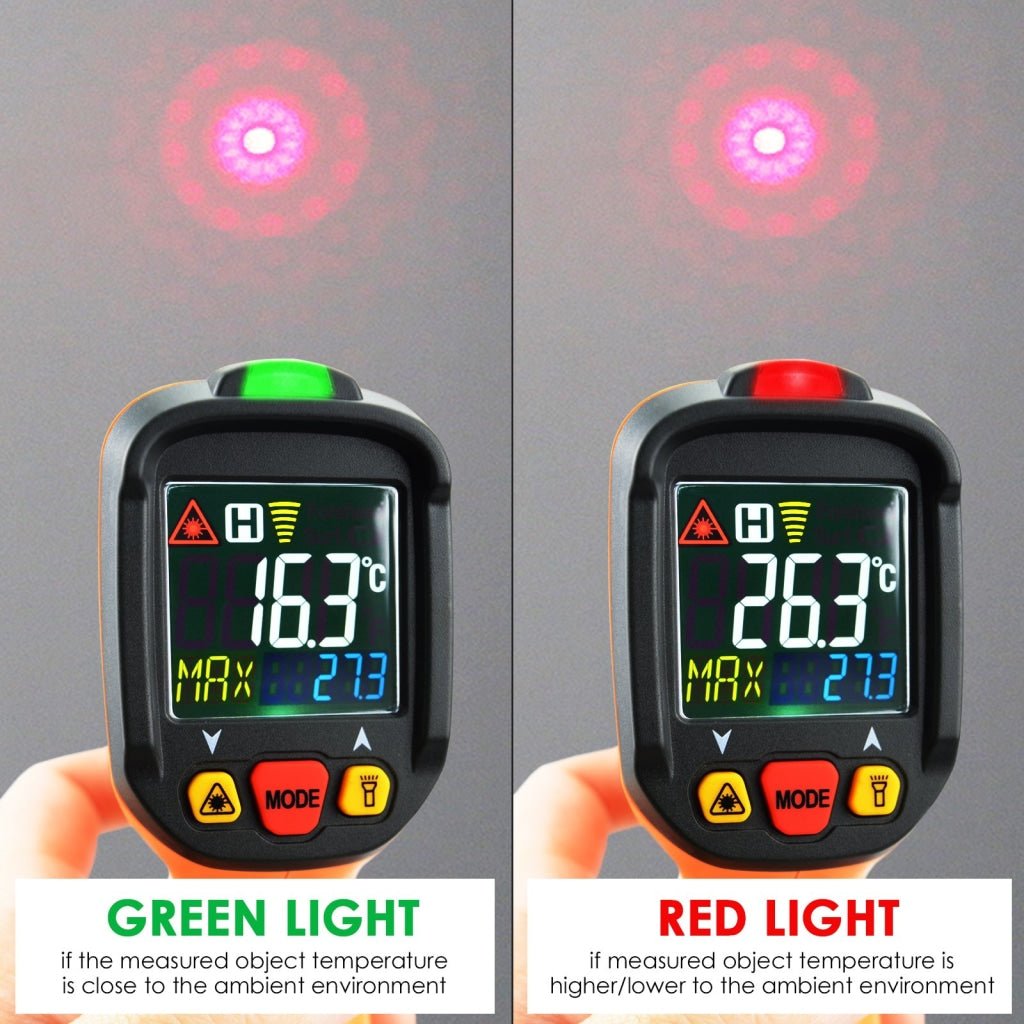 ILTH-222 Non-contact Infrared IR Laser Thermometer K-Type Thermocouple -50~800°C / -58~1472°F Color Display Gun-Type with Alarm - Instrulife