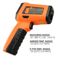 ILTH-222 Non-contact Infrared IR Laser Thermometer K-Type Thermocouple -50~800°C / -58~1472°F Color Display Gun-Type with Alarm - Instrulife
