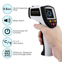 ILTH-264 Laser grip Non-Contact Digital Laser Infrared Gun Thermometer -50~750℃ (-58~1382℉) IR Instant Read Temperature with Adjustable Emissivity & Scanning Function - Instrulife