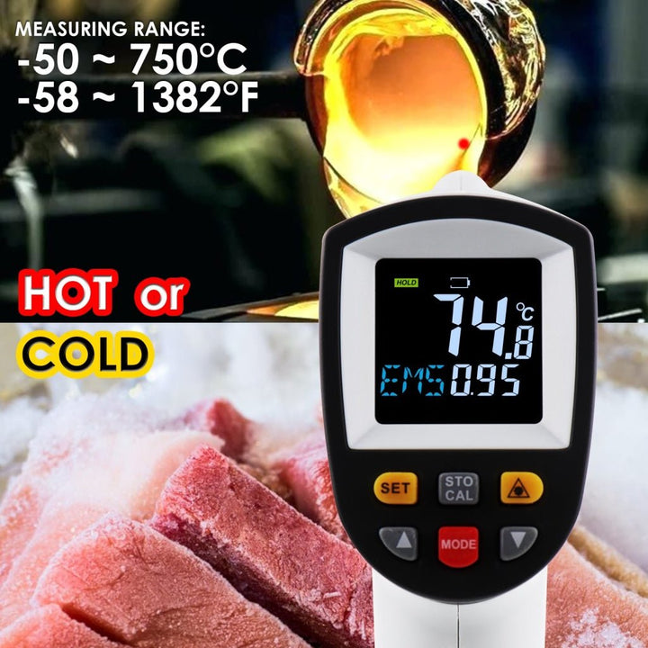 ILTH-264 Laser grip Non-Contact Digital Laser Infrared Gun Thermometer -50~750℃ (-58~1382℉) IR Instant Read Temperature with Adjustable Emissivity & Scanning Function - Instrulife