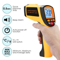 ILTH-266 Laser grip Non-Contact Digital Laser Infrared Gun Celsius and Fahrenheit High Temperature -30℃~1500℃ (-22℉~2732℉) Thermometer IR Instant Read Temperature Adjustable Emissivity and 80 sets Data Storage - Instrulife