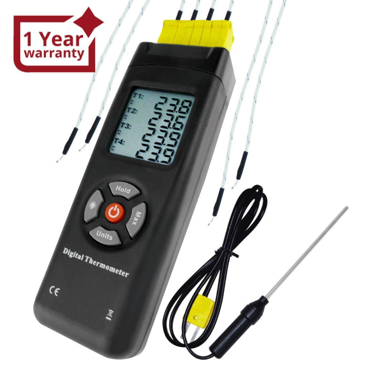 ILTH-185 Digital Thermometer 4 Channel K-Type Thermocouples with K-Type Metal & Bead Probe , Thermometer , Backlight , Temperature Instrument , -50 ~ 1350 °C (-58 ~ 2462 °F) - Instrulife