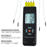 ILTH-185 Digital Thermometer 4 Channel K-Type Thermocouples with K-Type Metal & Bead Probe , Thermometer , Backlight , Temperature Instrument , -50 ~ 1350 °C (-58 ~ 2462 °F) - Instrulife
