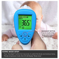 ILIR-291 Non-Contact Forehead lR Thermometer Infrared Human Body Surface Temperature Measurement Colored LCD Backlight, Alarm Function and Data Storage - Instrulife