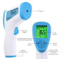 ILIR-291 Non-Contact Forehead lR Thermometer Infrared Human Body Surface Temperature Measurement Colored LCD Backlight, Alarm Function and Data Storage - Instrulife