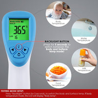 ILIR-291 Non-Contact Forehead lR Thermometer Infrared Human Body Surface Temperature Measurement Colored LCD Backlight, Alarm Function and Data Storage - Instrulife