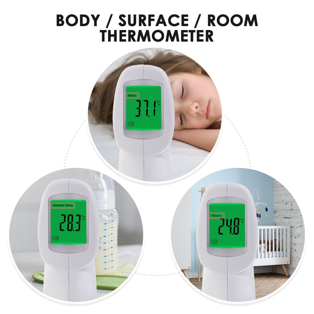 ILIR-293 Forehead Body Human Adult Infant Infrared Thermometer 32 Memory FDA Approved Temperature Tester Colored Backlight Fever Indicator - Instrulife