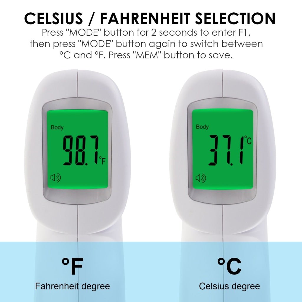 ILIR-293 Forehead Body Human Adult Infant Infrared Thermometer 32 Memory FDA Approved Temperature Tester Colored Backlight Fever Indicator - Instrulife