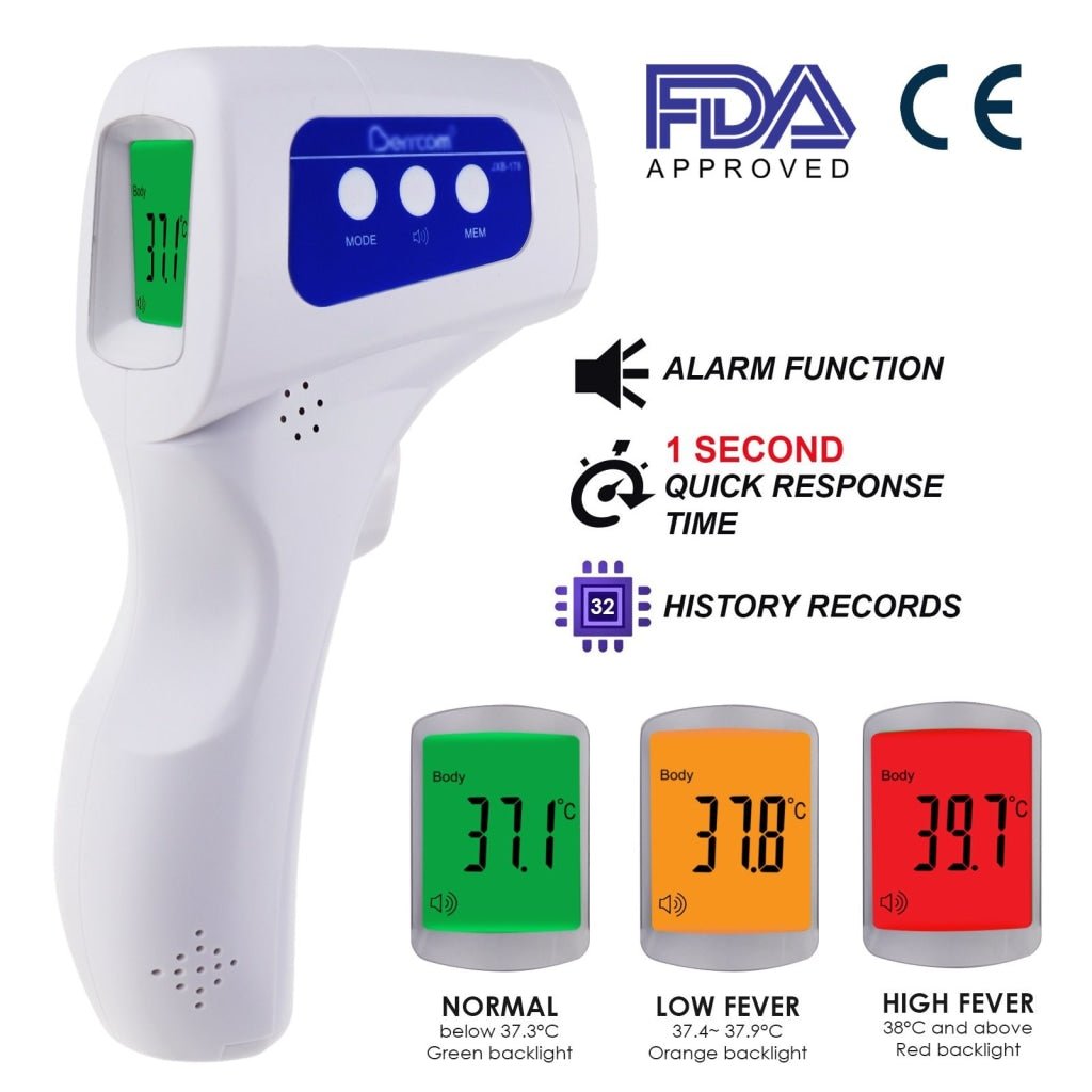ILIR-293 Forehead Body Human Adult Infant Infrared Thermometer 32 Memory FDA Approved Temperature Tester Colored Backlight Fever Indicator - Instrulife