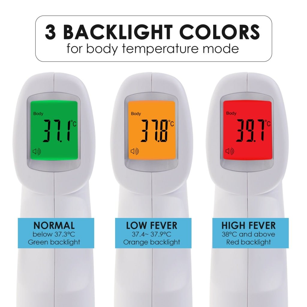ILIR-293 Forehead Body Human Adult Infant Infrared Thermometer 32 Memory FDA Approved Temperature Tester Colored Backlight Fever Indicator - Instrulife