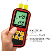 ILTH-173 Digital K / J / T / E / R / S / N Type Thermocouple Thermometer Dual-channel LCD Display -150~1767°C (-238~3212.6°F) ATC Temperature Meter - Instrulife