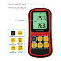 ILTH-173 Digital K / J / T / E / R / S / N Type Thermocouple Thermometer Dual-channel LCD Display -150~1767°C (-238~3212.6°F) ATC Temperature Meter - Instrulife