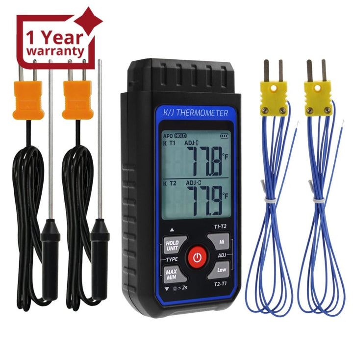 ILTH-343 K/J Thermocouple Thermometer Dual Channel Temperature Meter Tester 4 K-Type Probes with Temperature Compensation and Alarm Function - Instrulife