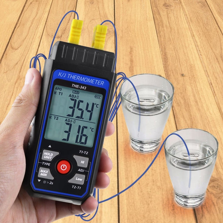 ILTH-343 K/J Thermocouple Thermometer Dual Channel Temperature Meter Tester 4 K-Type Probes with Temperature Compensation and Alarm Function - Instrulife