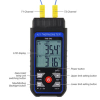 ILTH-343 K/J Thermocouple Thermometer Dual Channel Temperature Meter Tester 4 K-Type Probes with Temperature Compensation and Alarm Function - Instrulife