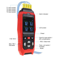 ILTH-373 K/J/T Datalogger Thermocouple Thermometer -200~1372°C (-328~2501°F), 4-Channel Display, Real-Time Data Logging, Audible and Visible Alarm, and ADJ Compensation - Instrulife