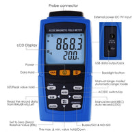 ILEM-197 AC / DC Gaussmeter Magnetic Field Strength Meter Teslameter Magnetometer 3000mT (30000 Gauss) - Instrulife