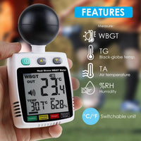 ILTH-307 Heat Stroke Index Meter Indoor / Outdoor Temperature Measurement WBGT Black-Globe Temp Humidity with Real-time Alarm, Heat Hazard Indicator - Instrulife