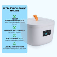 ILUC-409 Ultrasonic Cleaner 45Khz 255ML Ultrasonic Denture Cleaning Retainer Jewelry Cleaner Machine for Retainer, Denture, Mouth Guard, Aligner - Instrulife