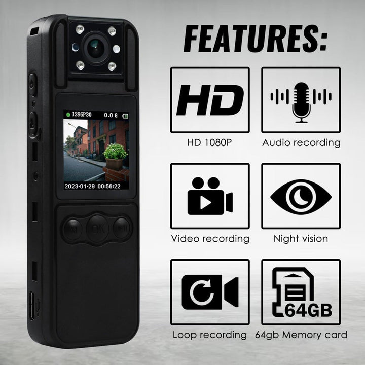 ILIC-412 Mini Camera Digital Video Recorder Body Cam 1080P Rotating Lens Camcorder Video Audio Record Night Vision Motion Detection Loop Recording Body Camera for Law Enforcement, Security Guard, Travel, Lecture Record - Instrulife