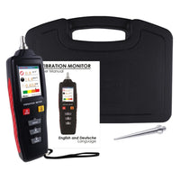 ILVM-281 Digital Vibration Meter Piezoelectric Vibrometer Gauge Colored Flip Display Acceleration Velocity and Displacement Measurement with Short / Long Probe Portable Symmetrical Shape - Instrulife