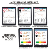 ILVM-281 Digital Vibration Meter Piezoelectric Vibrometer Gauge Colored Flip Display Acceleration Velocity and Displacement Measurement with Short / Long Probe Portable Symmetrical Shape - Instrulife
