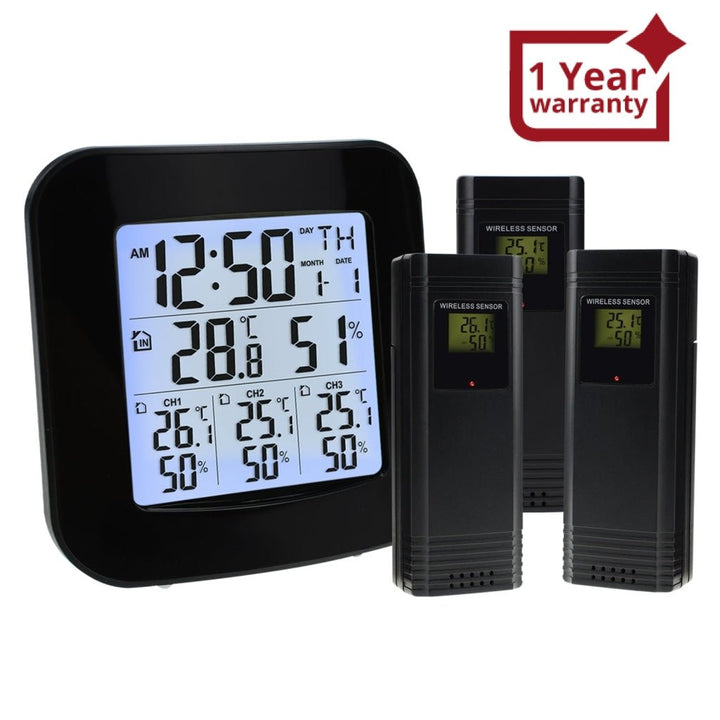 ILWS-85 Digital Weather Station with Thermometer and Hygrometer 3 Indoor/ Outdoor Wireless Sensors, Alarm Clock for Temperature and Humidity measurement - Instrulife