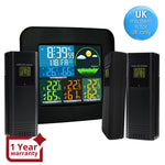 ILWS-103_UK Digital Weather Station RCC MSF with 3 Indoor/ Outdoor Wireless Sensors, with 6 kinds of Weather Forecast, Thermometer and Hygrometer, with Alarm Clock for Temperature and Humidity measurement, Low battery for Colored’ LED on LCD Display - Instrulife