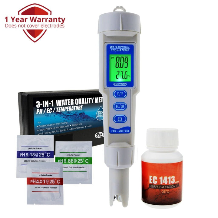 ILWQ-241 pH / EC / Temperature Meter ATC 3 in 1 Waterproof Pen Type Water Quality Combo Multi-Parameter Tester Monitor Analyzer Acidometer , Test Kit for Aquariums Hydroponics Pool Spa Drinking Purity - Instrulife