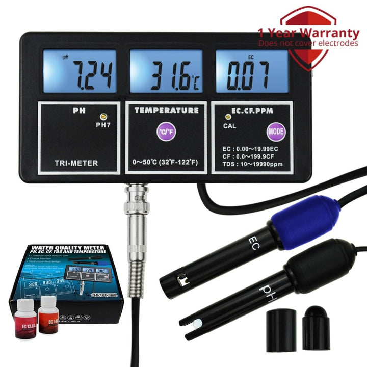 ILWQ-242 5-in-1 Water Quality Multi-parameter PH EC CF TDS (ppm) Temperature Test Meter Backlight, Wall-mountable Rechargeable Continuous Monitor Tester, Aquariums Hydroponics Pool Fish Tank Pond Drinking - Instrulife