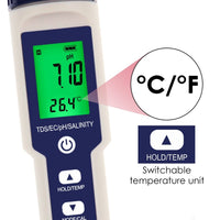 ILWQ-303 Pentype Multi-Paramater 5-in-1 Water Quality Tester (pH / TDS / EC / Temp / Salinity) Waterproof Digital Meter Research Household Industrial Laboratory Analysis - Instrulife
