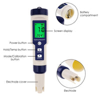 ILWQ-303 Pentype Multi-Paramater 5-in-1 Water Quality Tester (pH / TDS / EC / Temp / Salinity) Waterproof Digital Meter Research Household Industrial Laboratory Analysis - Instrulife