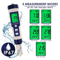 ILWQ-303 Pentype Multi-Paramater 5-in-1 Water Quality Tester (pH / TDS / EC / Temp / Salinity) Waterproof Digital Meter Research Household Industrial Laboratory Analysis - Instrulife