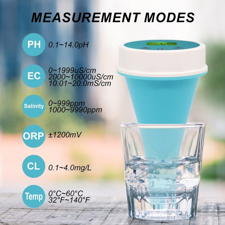 ILWQ-369 Bluetooth 6 IN 1 Floating Monitor EC / Salinity / pH / ORP / Temperature / Chlorine Smart Meter Tester - Instrulife