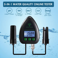 ILWQ-397 Smart 5-in-1 pH / TDS / Salt / S.G / Temperature WiFi Tester Water Quality for Drinking Supply Aquarium Hydroponics Pool Aquaculture - Instrulife