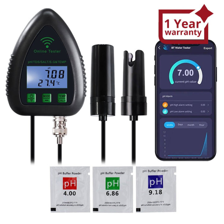 ILWQ-397 Smart 5-in-1 pH / TDS / Salt / S.G / Temperature WiFi Tester Water Quality for Drinking Supply Aquarium Hydroponics Pool Aquaculture - Instrulife