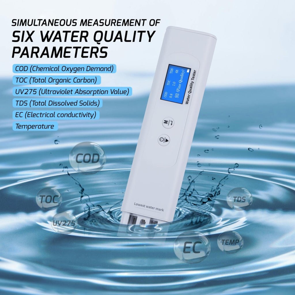 ILWQ-408 6in1 Water Quality Testing Meter TOC UV275 EC TDS COD Temp Tester, Intelligent Scoring Mode, Colored Backlight Indicator Digital Water Test Kit for Home Drinking Water, Tap Industrial Water etc. - Instrulife