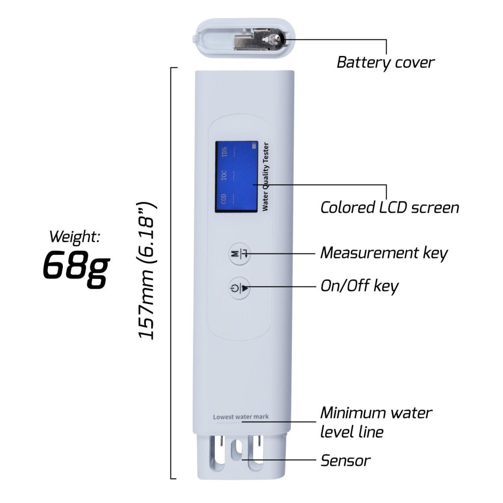 ILWQ-408 6in1 Water Quality Testing Meter TOC UV275 EC TDS COD Temp Tester, Intelligent Scoring Mode, Colored Backlight Indicator Digital Water Test Kit for Home Drinking Water, Tap Industrial Water etc. - Instrulife