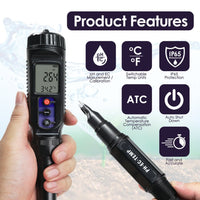 ILWQ-448 Digital 3-in-1 pH | EC | Temperature Tester Waterproof IP65 for pH/EC Measurement in Water, Meats and Soft Solid Food Samples with ATC, Portable High-Accuracy - Instrulife